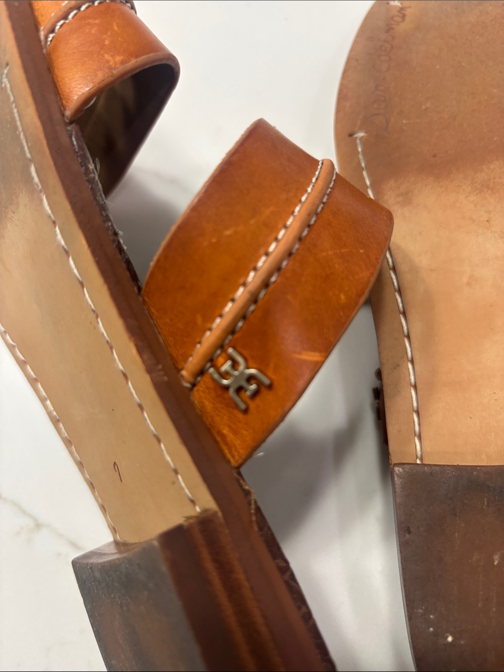 Sam Edelman Cognac Double-Strap Slide Sandals - Picture 8 of 9